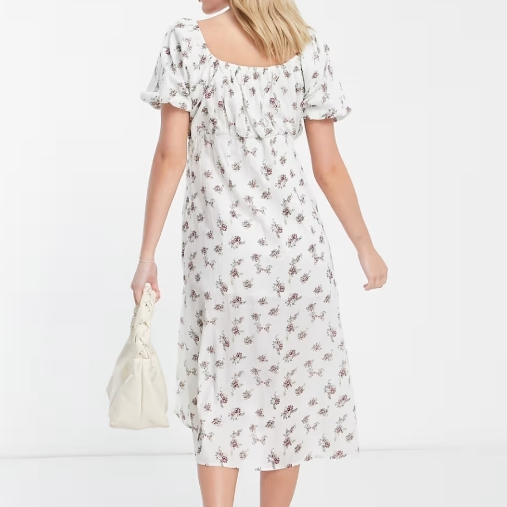 Asos Wednesday's Girl Midi Milkmaid Tea White Floral Dress Size XXS - Picture 2 of 8